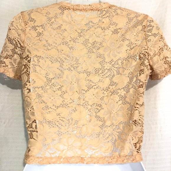 ZARA TRAFALUC Peach Floral Lace Crop Top Shirt ~ S - Picture 5 of 8